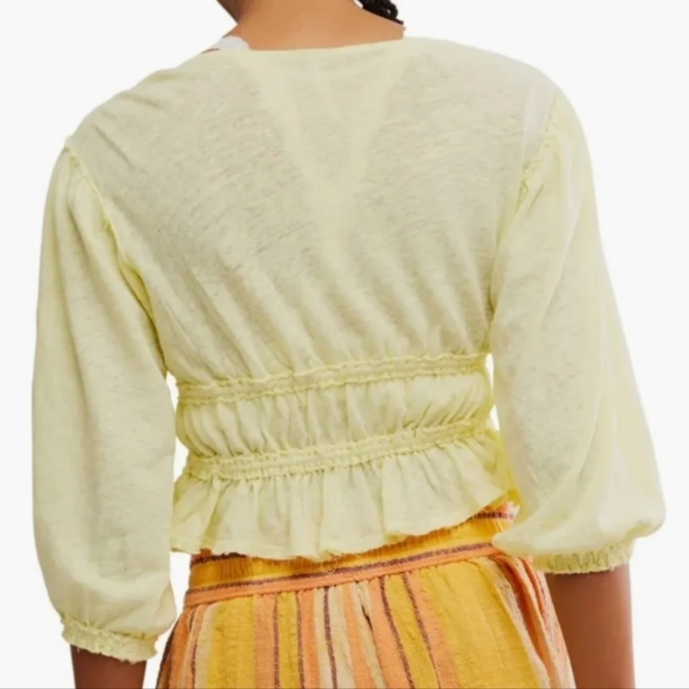 Free People Tie Front Linen Cotton Top Yellow Medium NEW